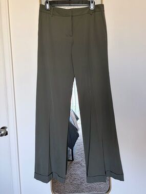 Burberry London Wool Trousers Olive Green Wide Leg Size 6 Lined